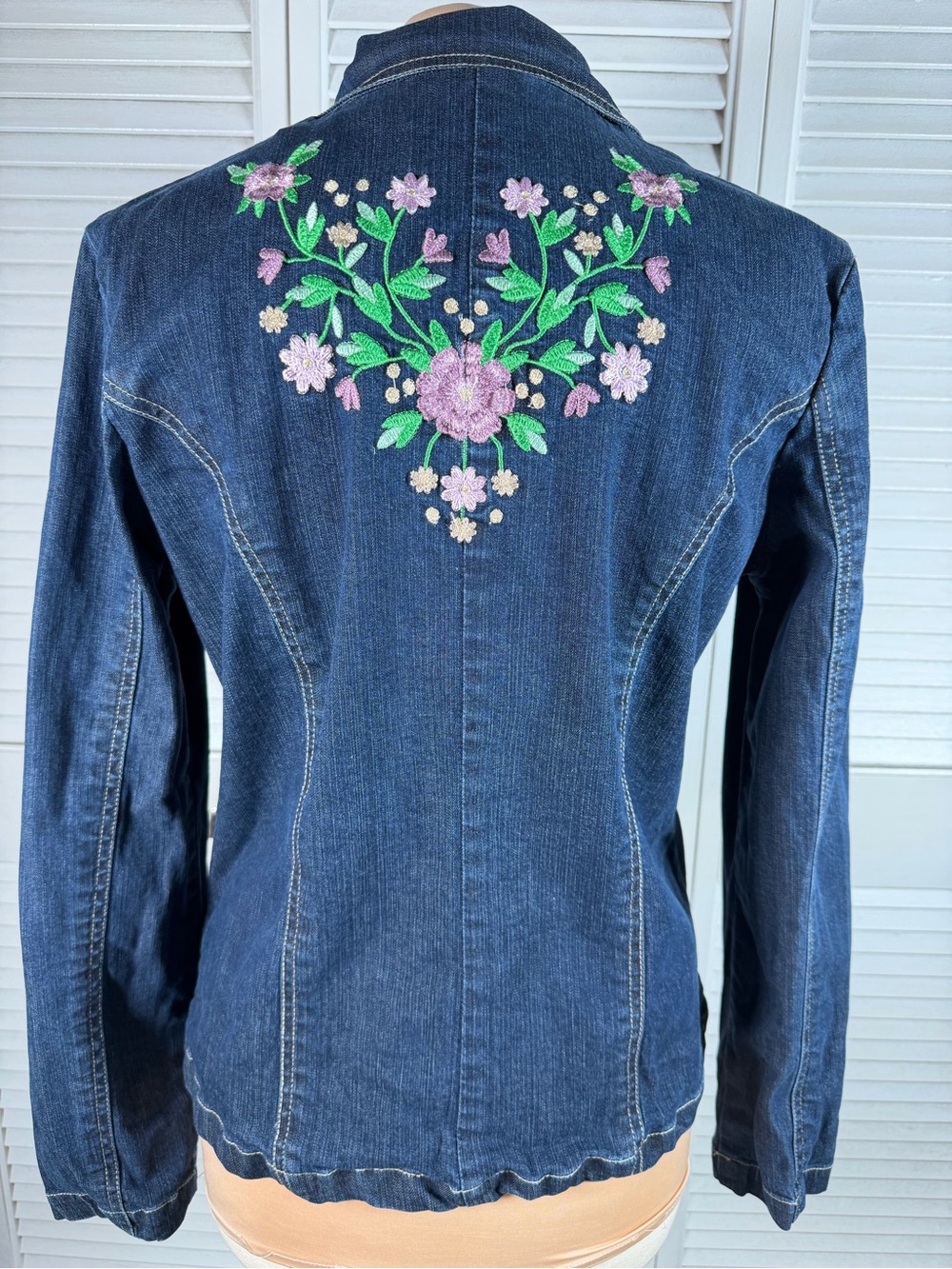 DCC Stretch Denim Blazer Jacket Floral Embroidered Blue Jean Medium M